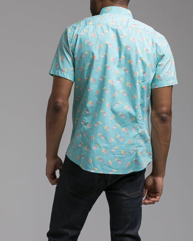 Short Sleeve Birds Shirt - Color: Teal | Blue