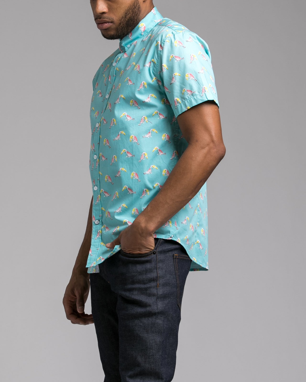 Short Sleeve Birds Shirt - Color: Teal | Blue