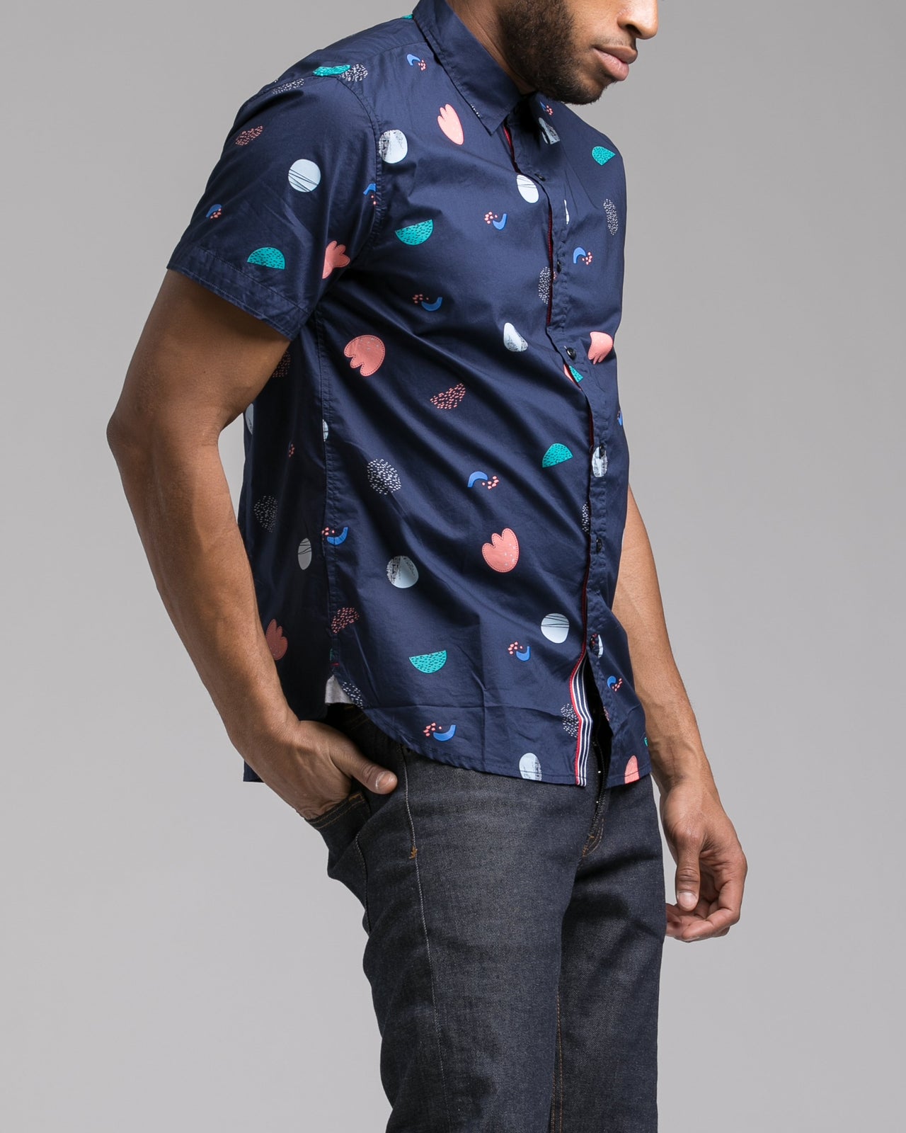 Short Sleeve Printed Shirt - Color: Navy | Blue