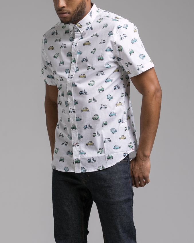 Short Sleeve Cars Shirt - Color: White | White
