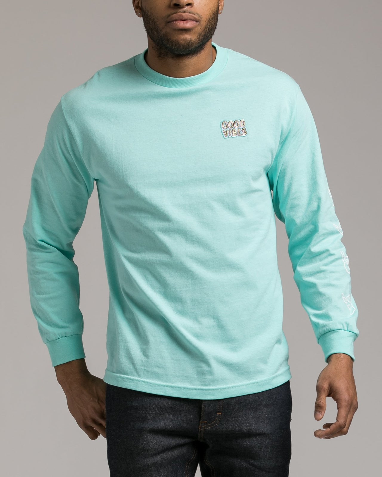 Good Vibes Patch Tee - Color: Celadon | Blue
