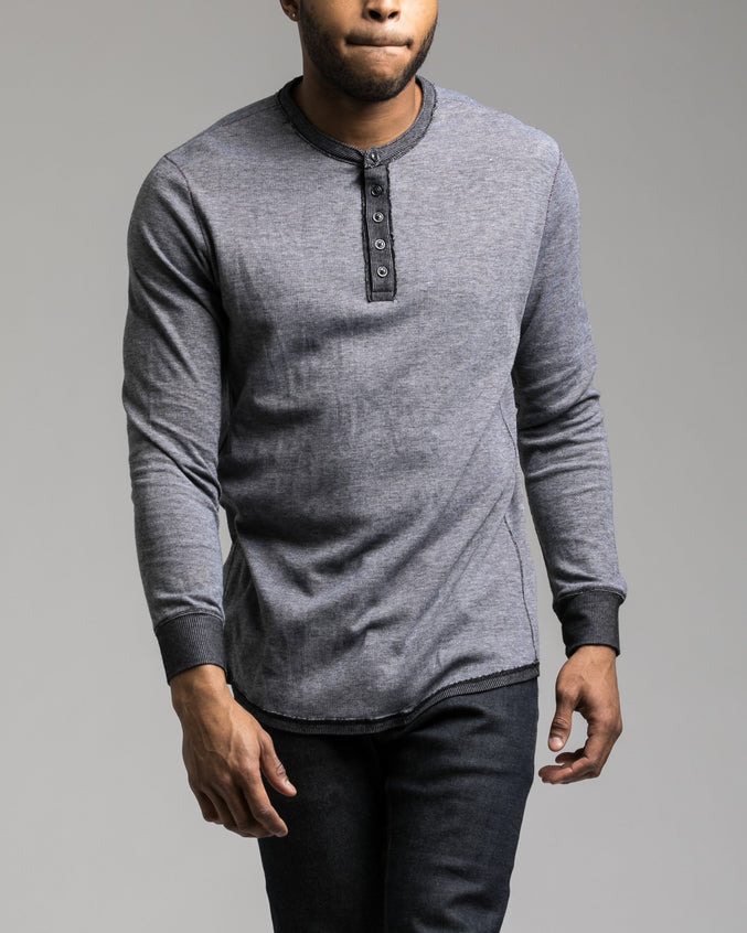 Long Sleeve Henley Tee - Color: Black | Black