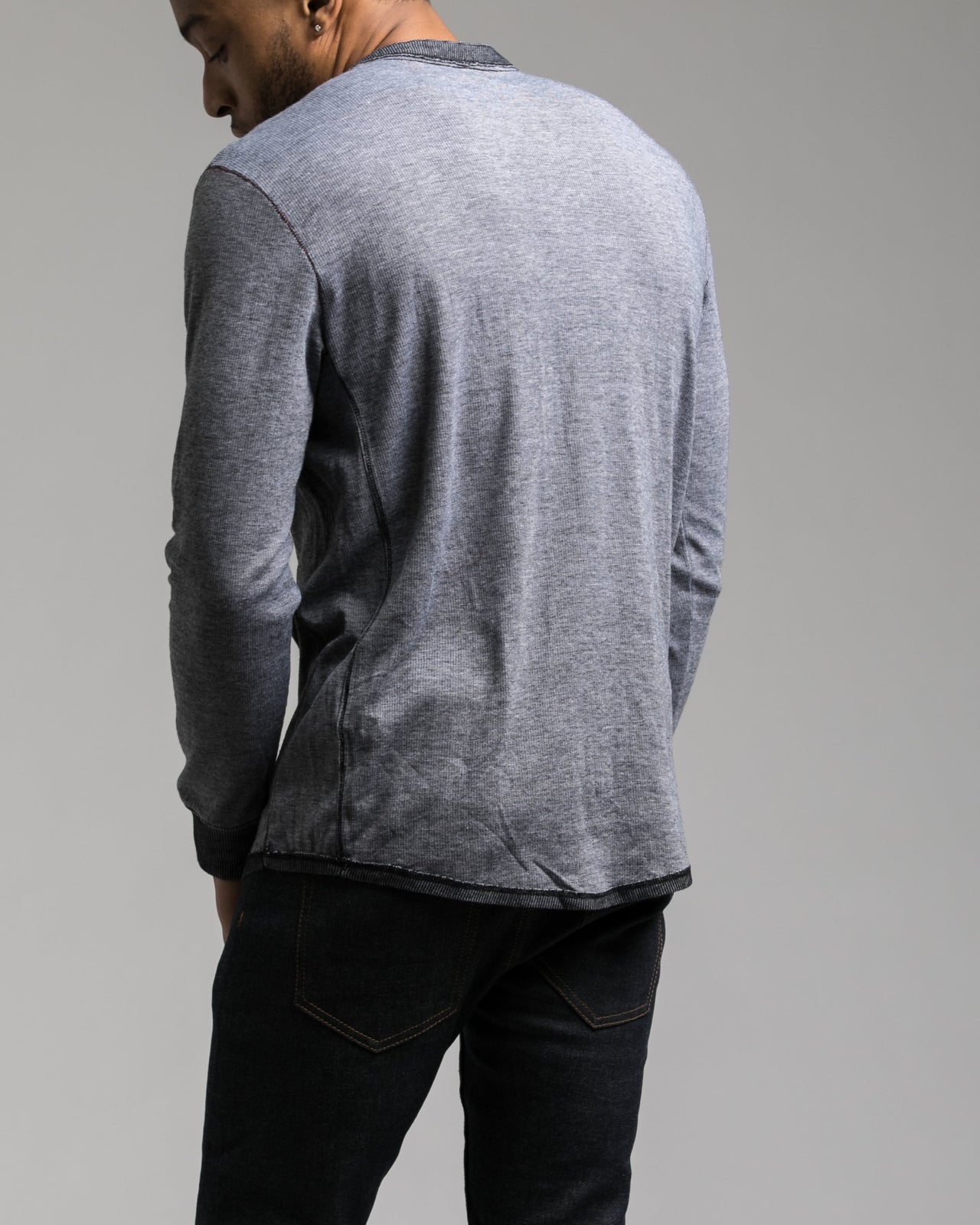 Long Sleeve Henley Tee - Color: Black | Black