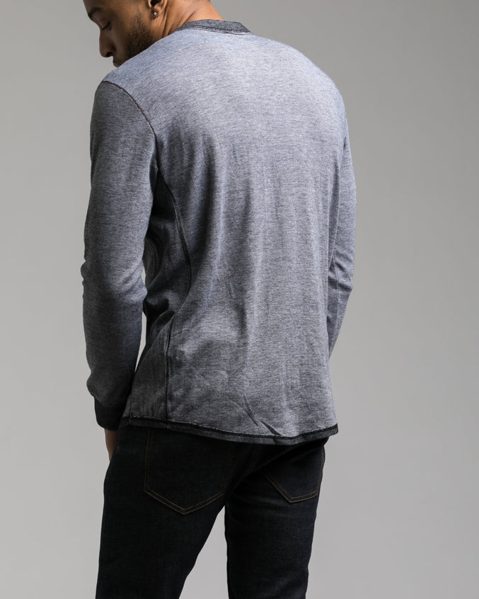 Long Sleeve Henley Tee - Color: Black | Black
