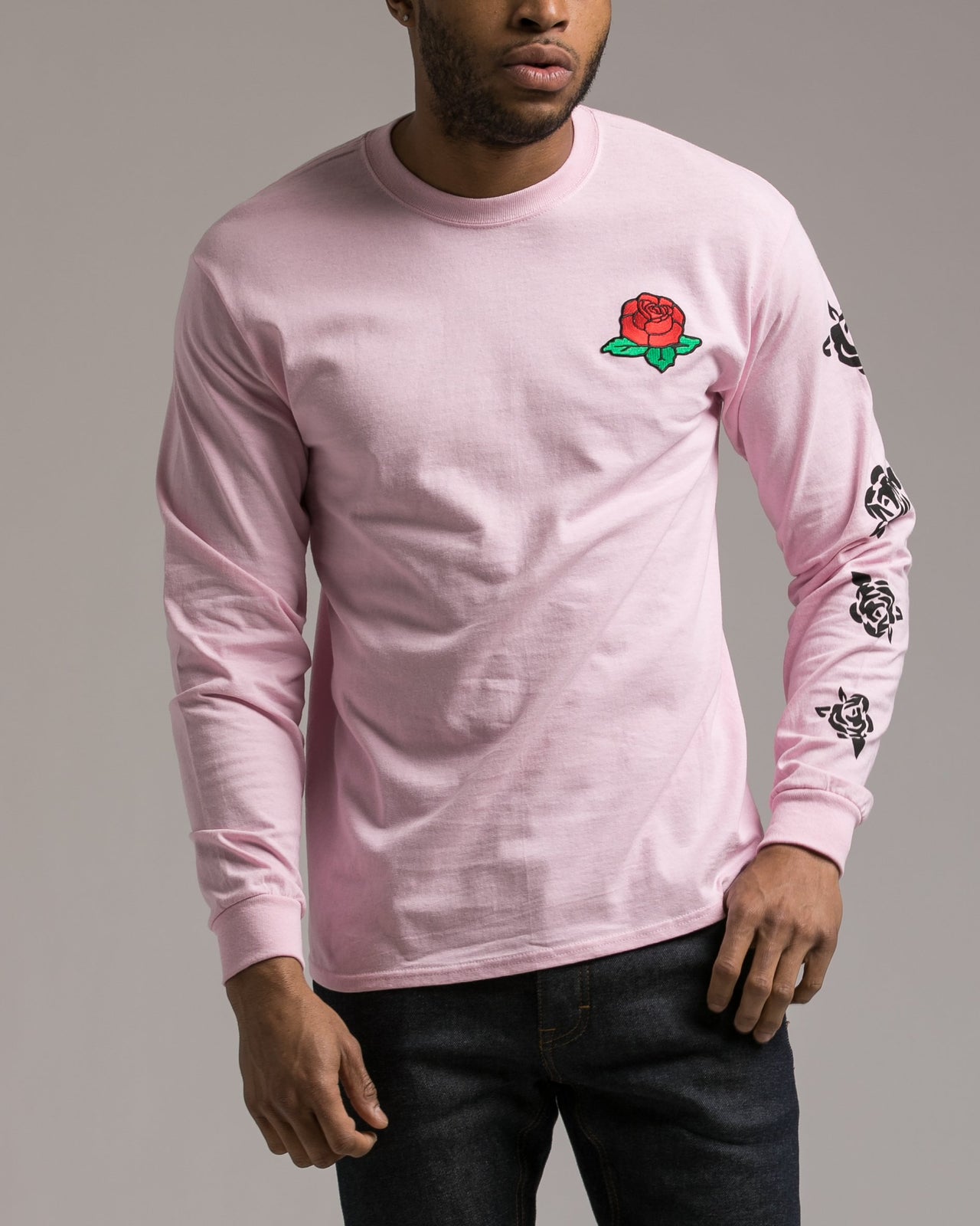 Rose Longsleeve Patch Tee - Color: Pink | Pink