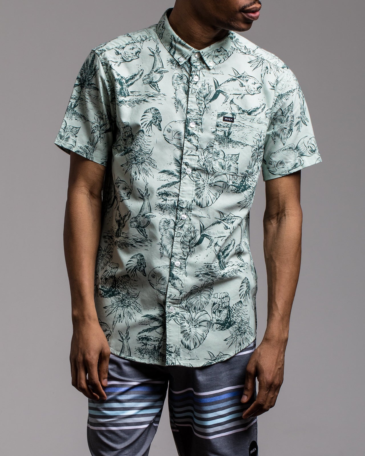 RVCA Aloha Shirt - Color: GREEN HAZE | Green
