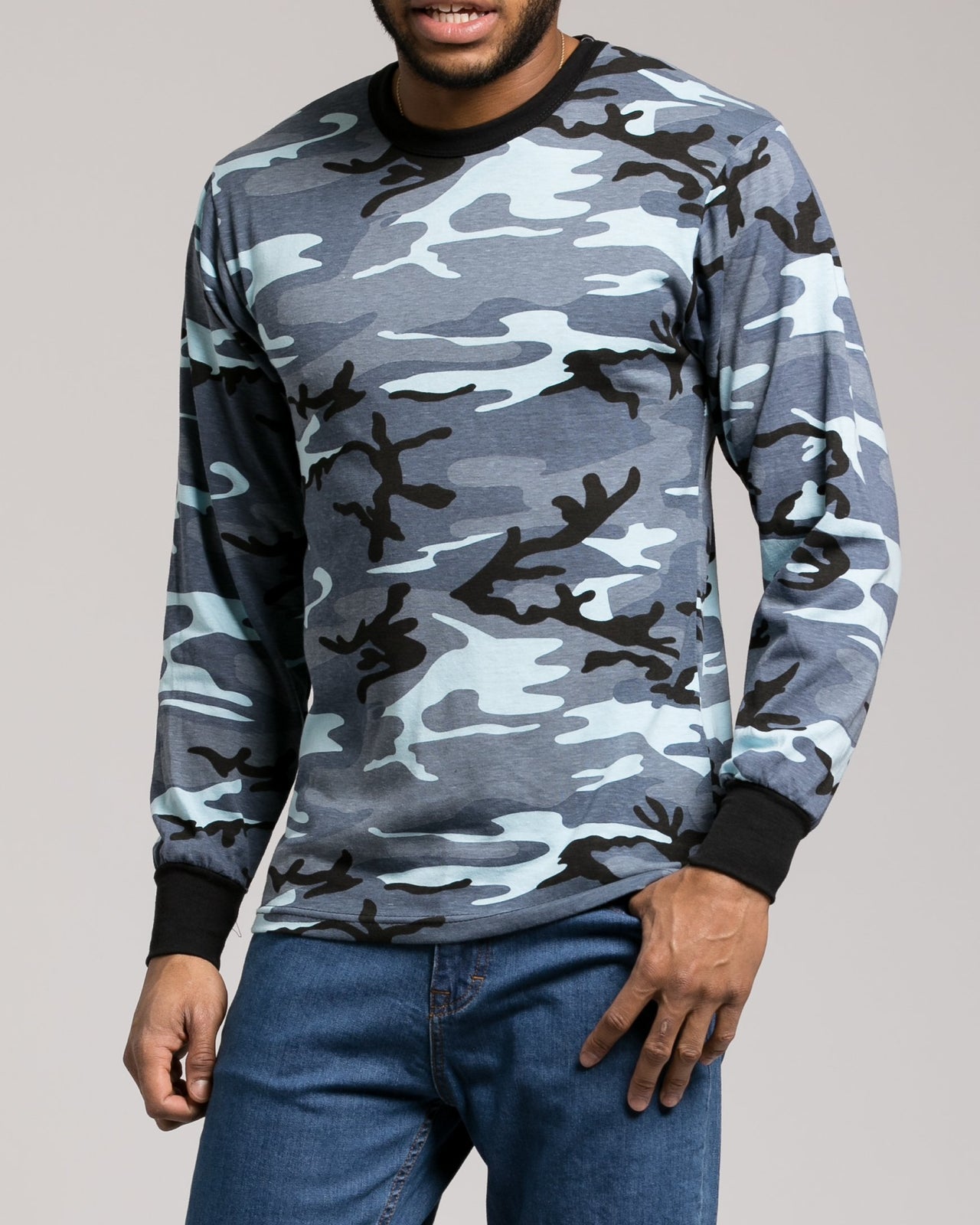 Color Camo Long Sleeve Tee - Color: Sky Blue Camo | Blue