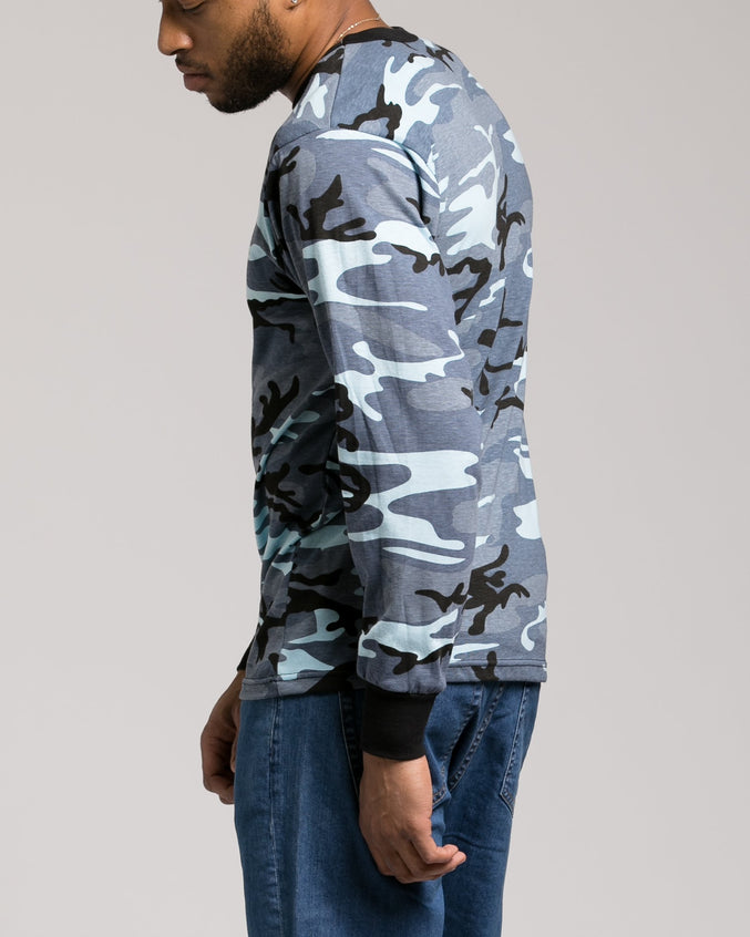 Color Camo Long Sleeve Tee - Color: Sky Blue Camo | Blue