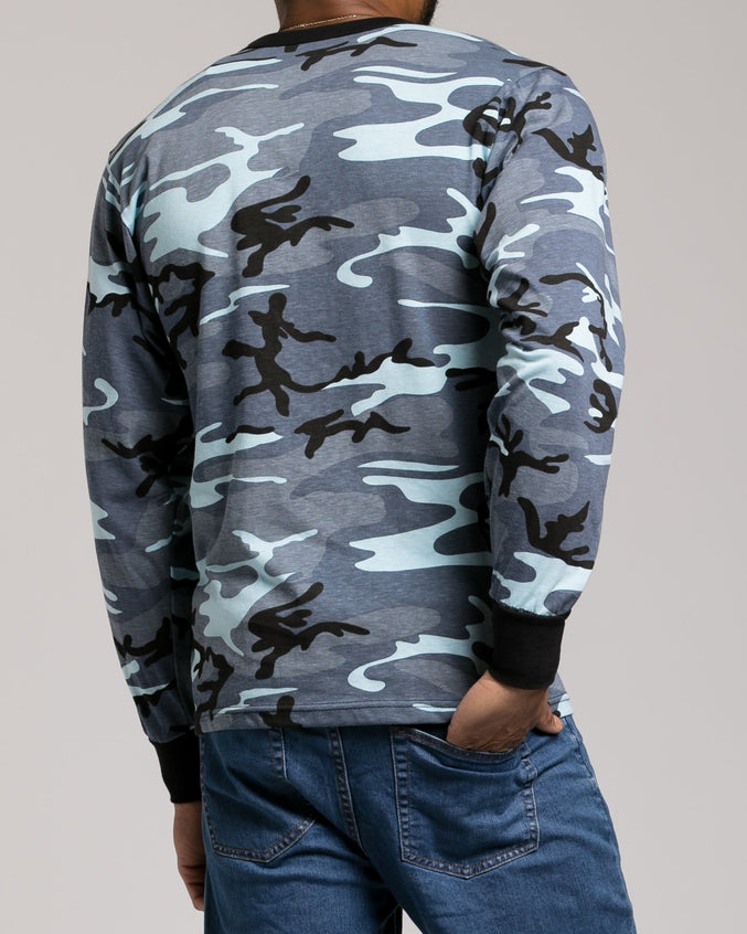 Color Camo Long Sleeve Tee - Color: Sky Blue Camo | Blue