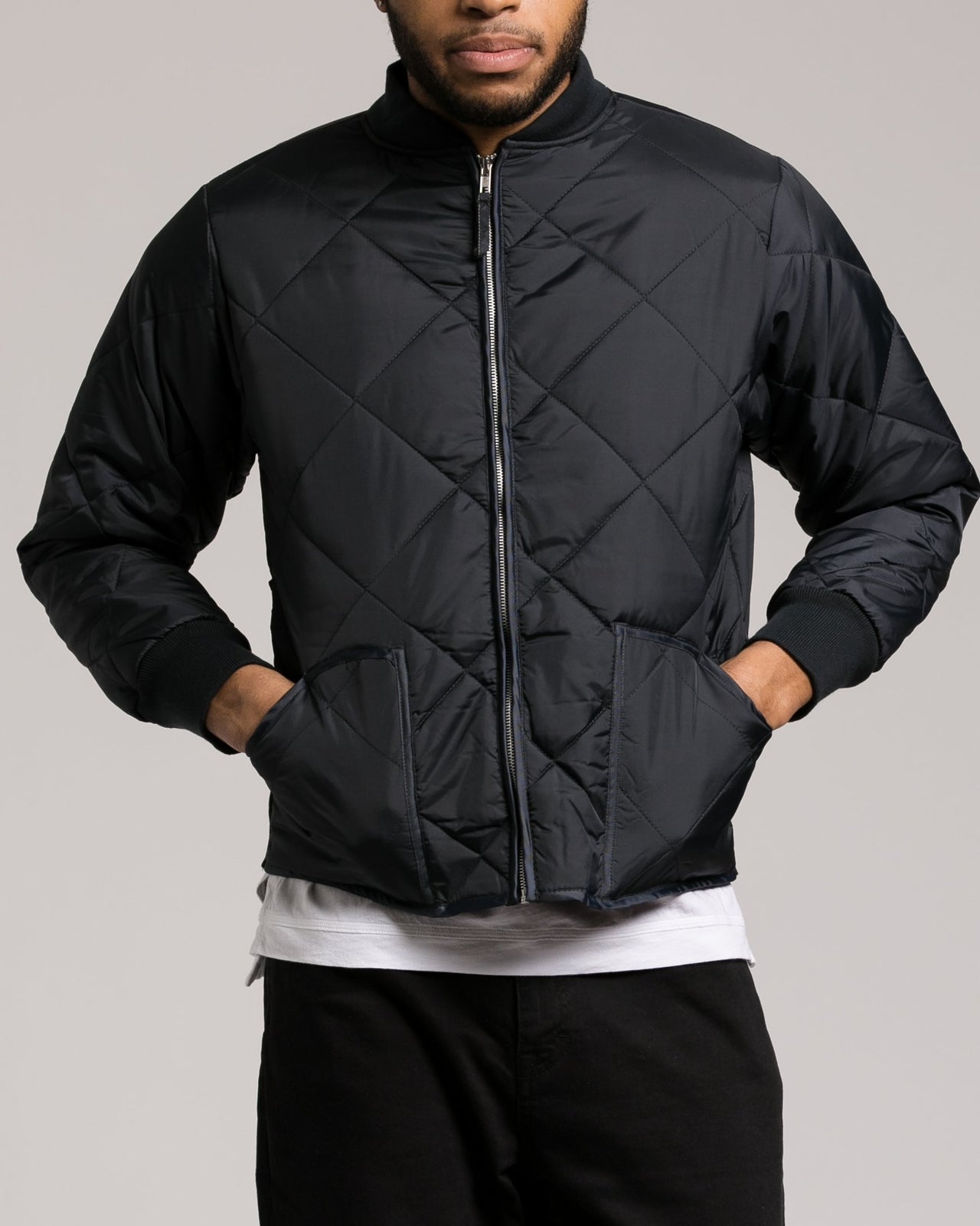 Diamond Quilted Flight Jacket - Color: Navy Blue | Blue