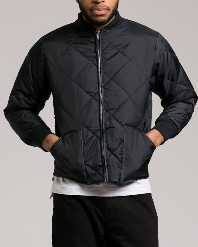 Diamond Quilted Flight Jacket - Color: Navy Blue | Blue