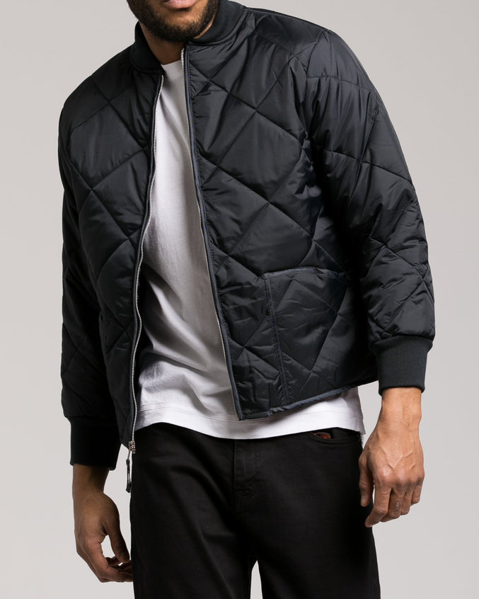 Diamond Quilted Flight Jacket - Color: Navy Blue | Blue