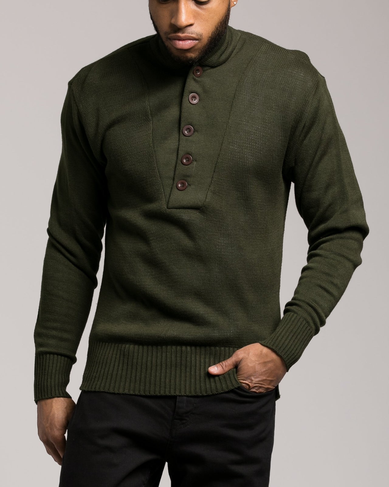 GI 5 Button Sweater - Color: Olive Drab | Green