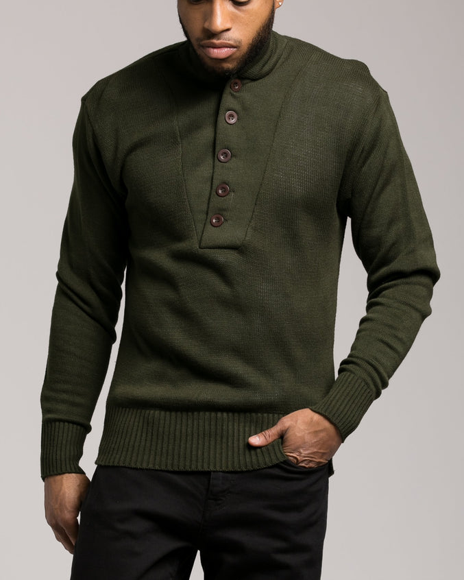 GI 5 Button Sweater - Color: Olive Drab | Green