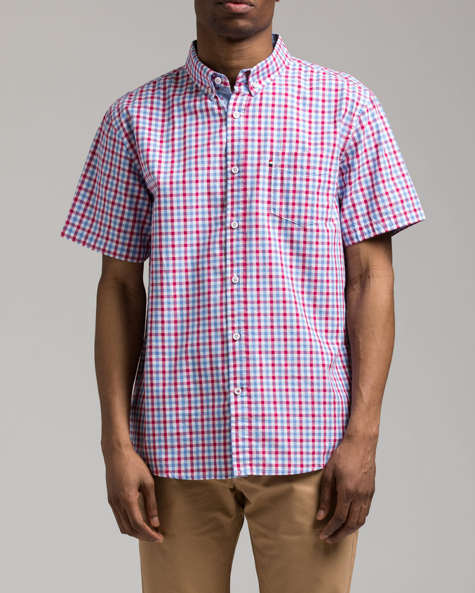 Short Sleeve Plaid Shirt - Color: Red Plaid | Red