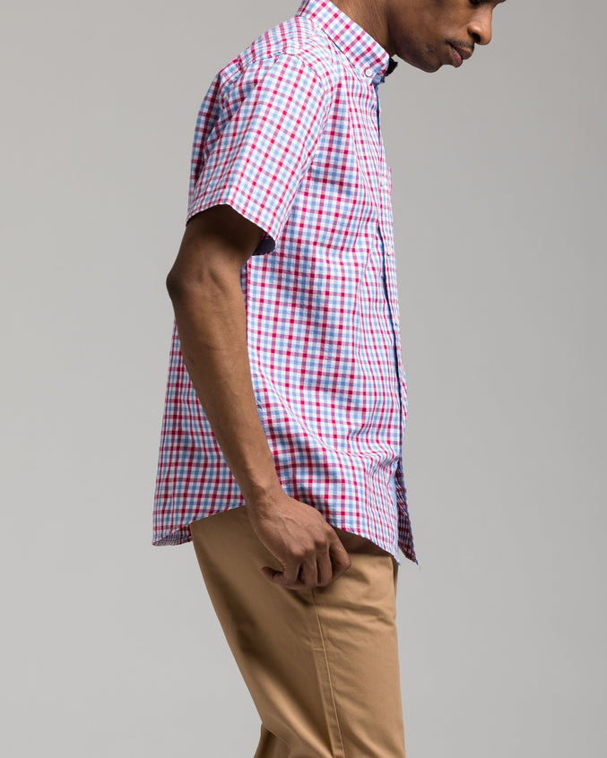 Short Sleeve Plaid Shirt - Color: Red Plaid | Red