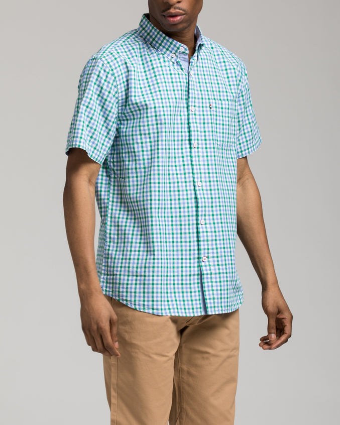 Short Sleeve Plaid Shirt - Color: Green Plaid | Green
