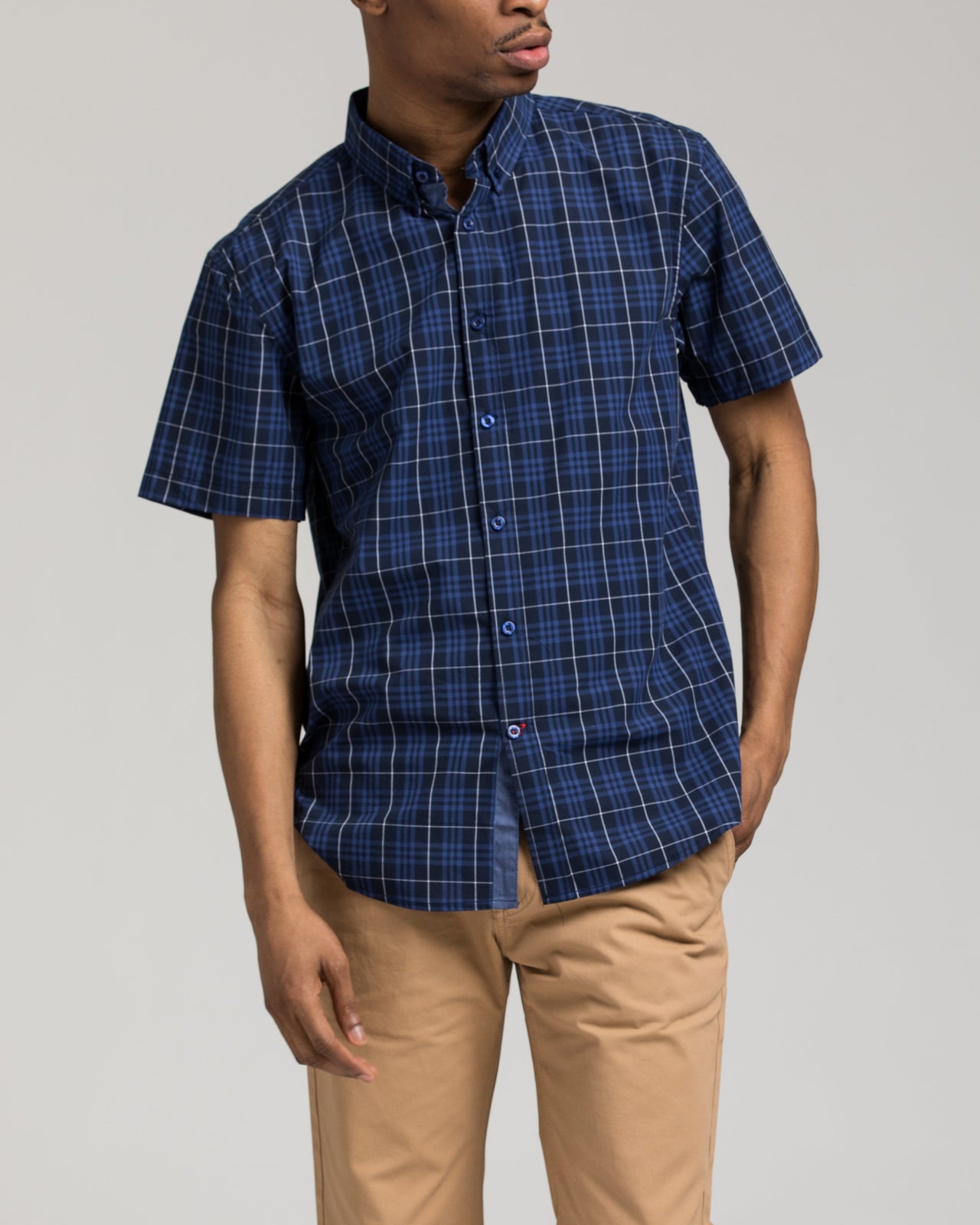 Short Sleeve Plaid Shirt - Color: Navy Plaid | Blue