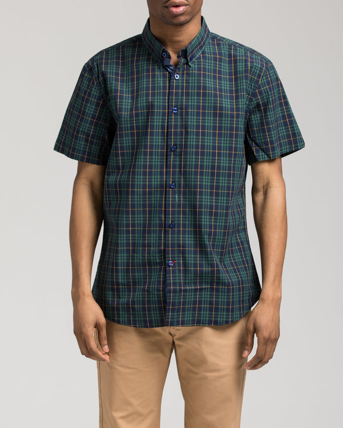 Short Sleeve Plaid Shirt - Color: Green | Green