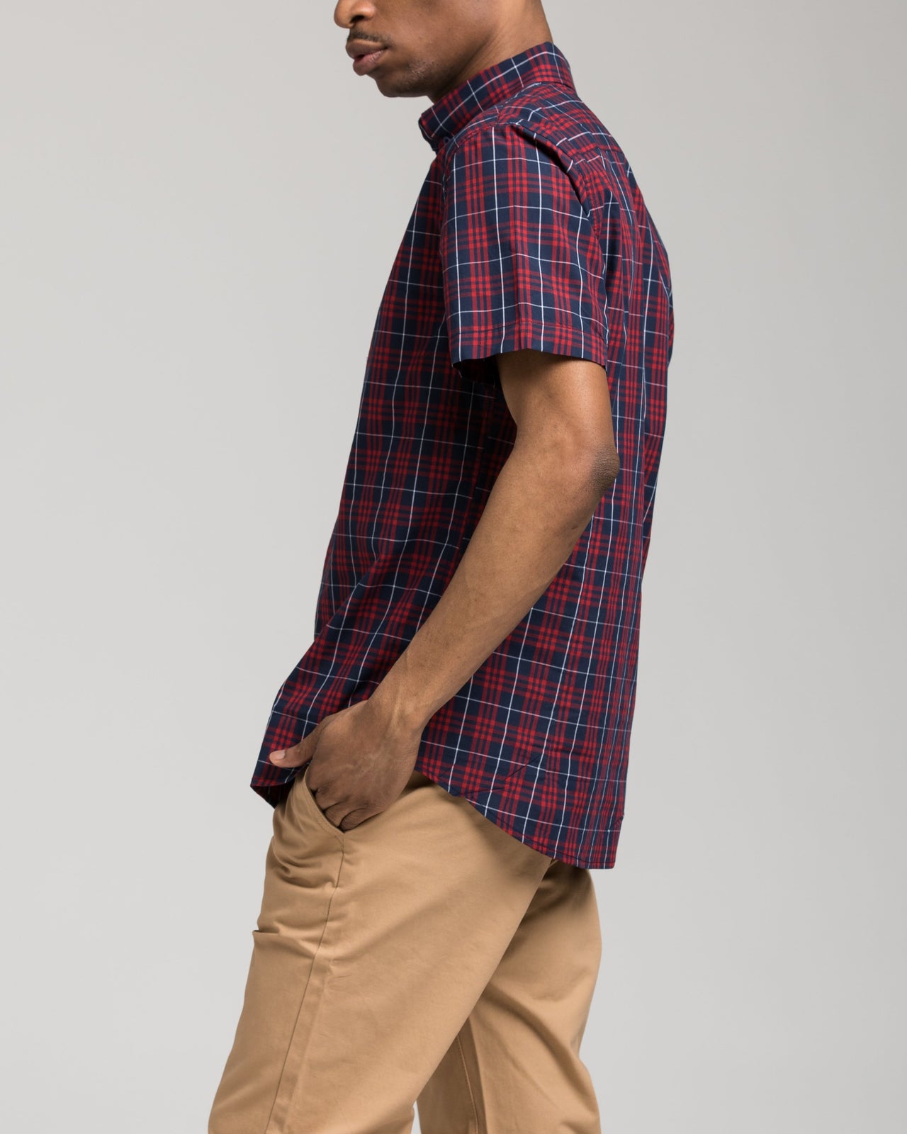 Short Sleeve Plaid Shirt - Color: Red | Red