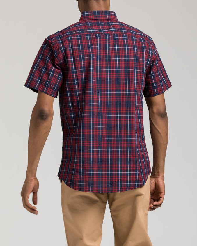 Short Sleeve Plaid Shirt - Color: Red | Red