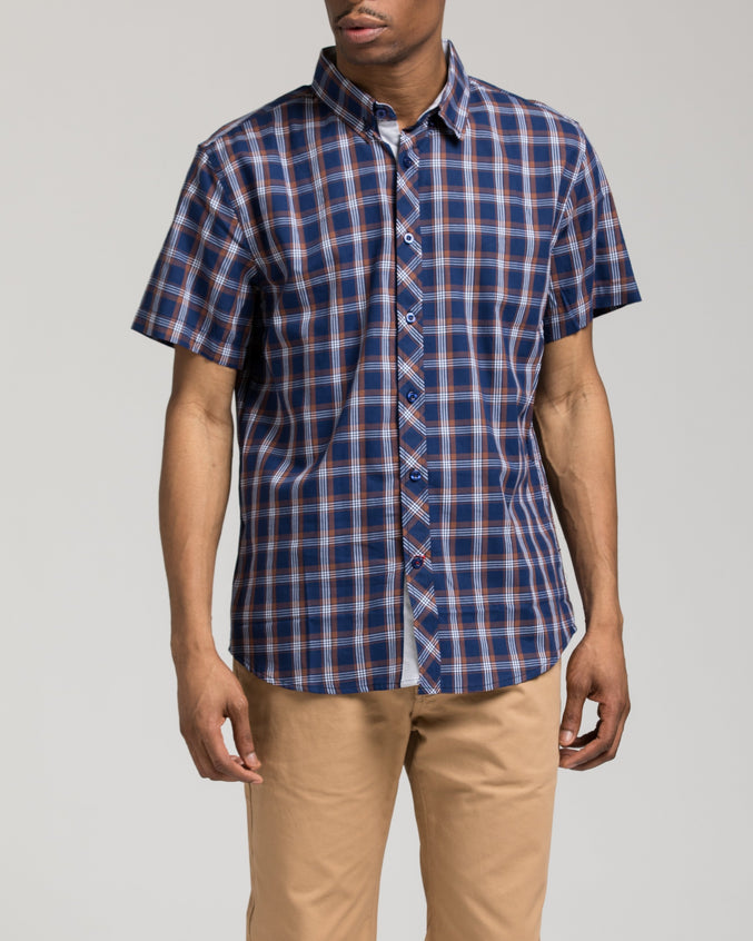 Short Sleeve Plaid Shirt - Color: Blue | Blue