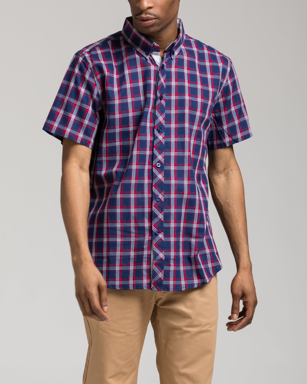 Short Sleeve Plaid Shirt - Color: Red/Navy | Blue