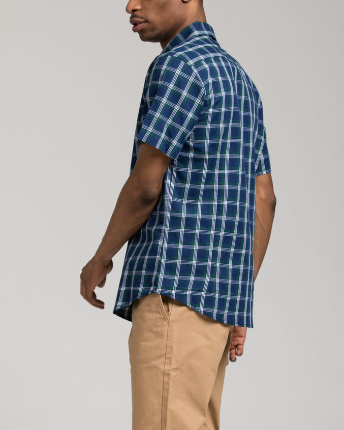 Short Sleeve Plaid Shirt - Color: Blue/Green | Blue