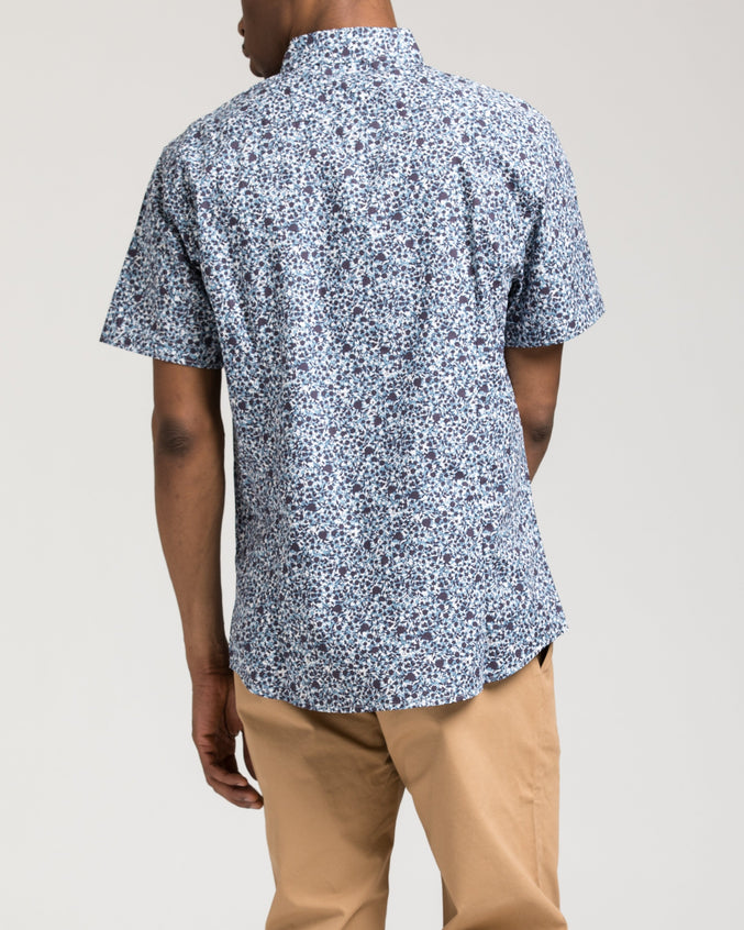 Short Sleeve Floral Shirt - Color: White/Blue | White