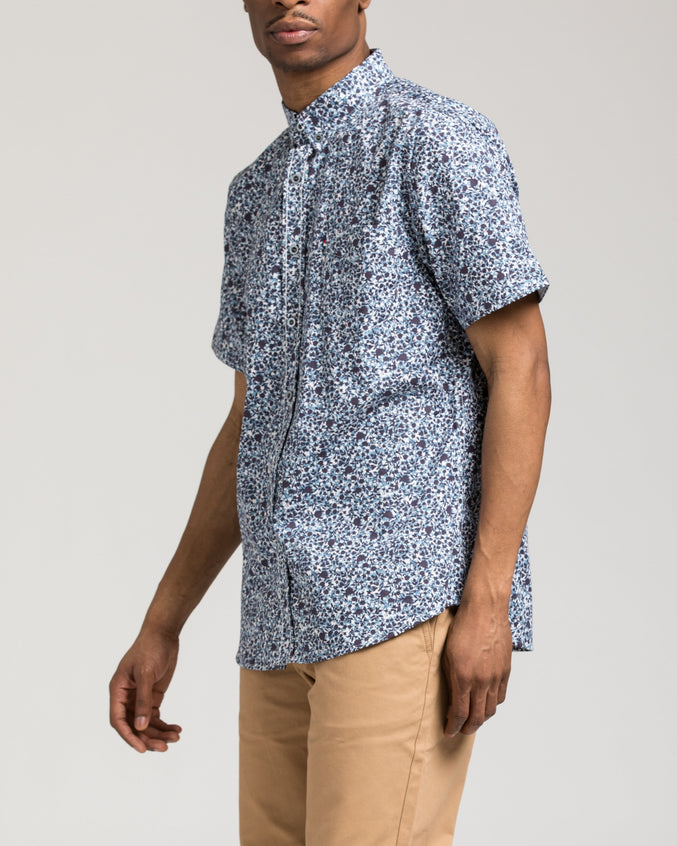 Short Sleeve Floral Shirt - Color: White/Blue | White