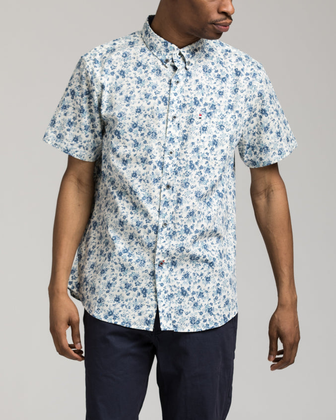 Short Sleeve Floral Shirt - Color: White/Navy | White
