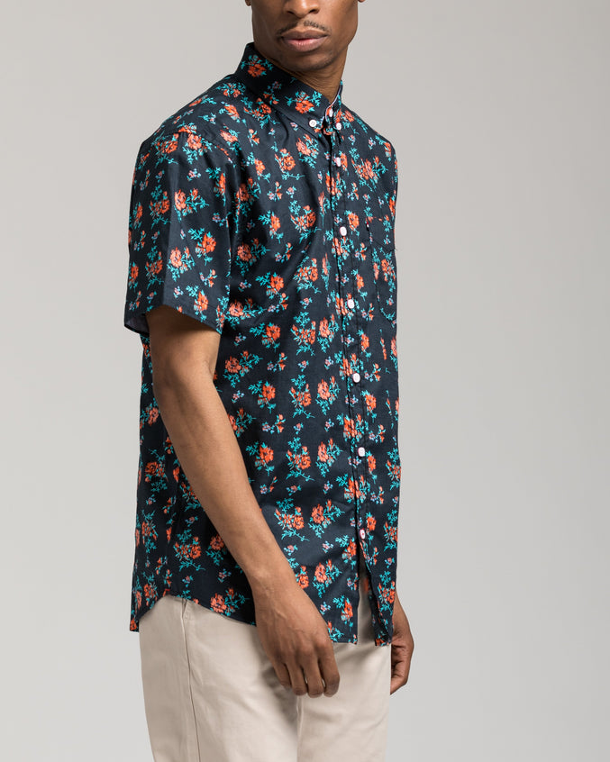 Short Sleeve Floral Shirt - Color: Black | Black