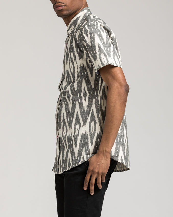Short Sleeve Ikat Shirt - Color: White/Grey | White