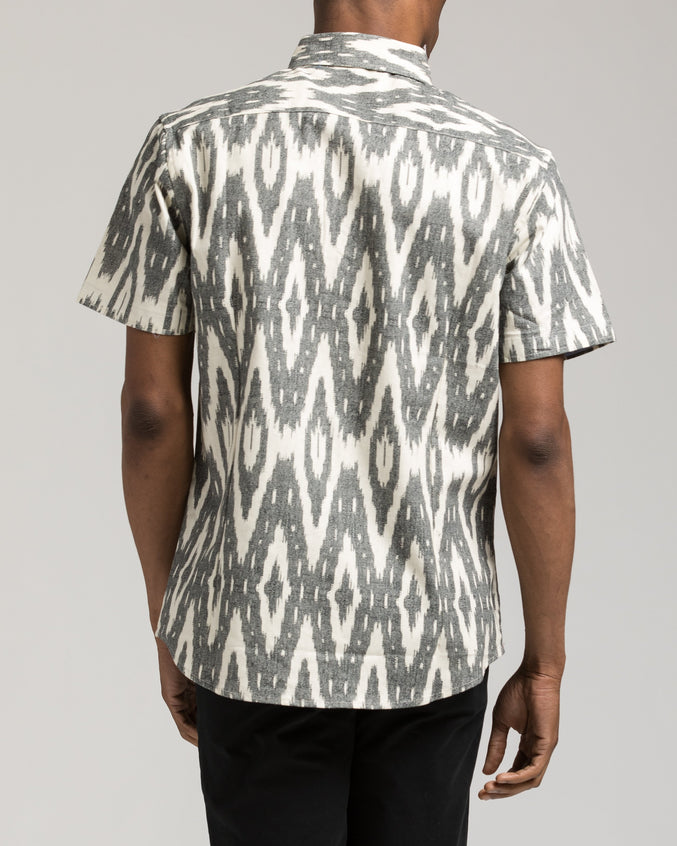 Short Sleeve Ikat Shirt - Color: White/Grey | White