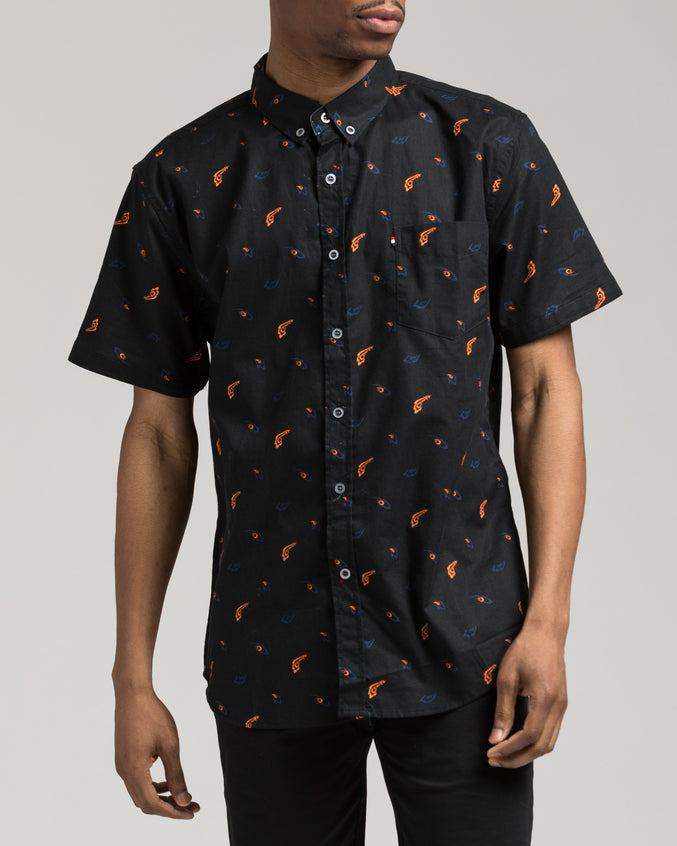 Short Sleeve Printed Shirt - Color: Black | Black