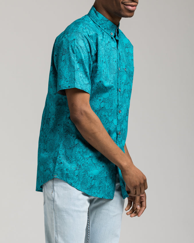 Short Sleeve Floral Shirt - Color: Teal | Blue