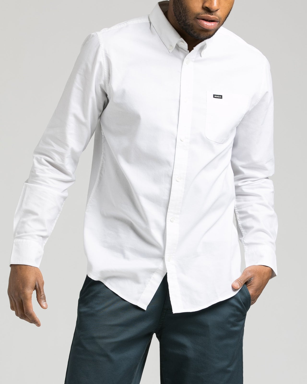 Thatll Do Long Sleeve Oxford Shirt - Color: White | White