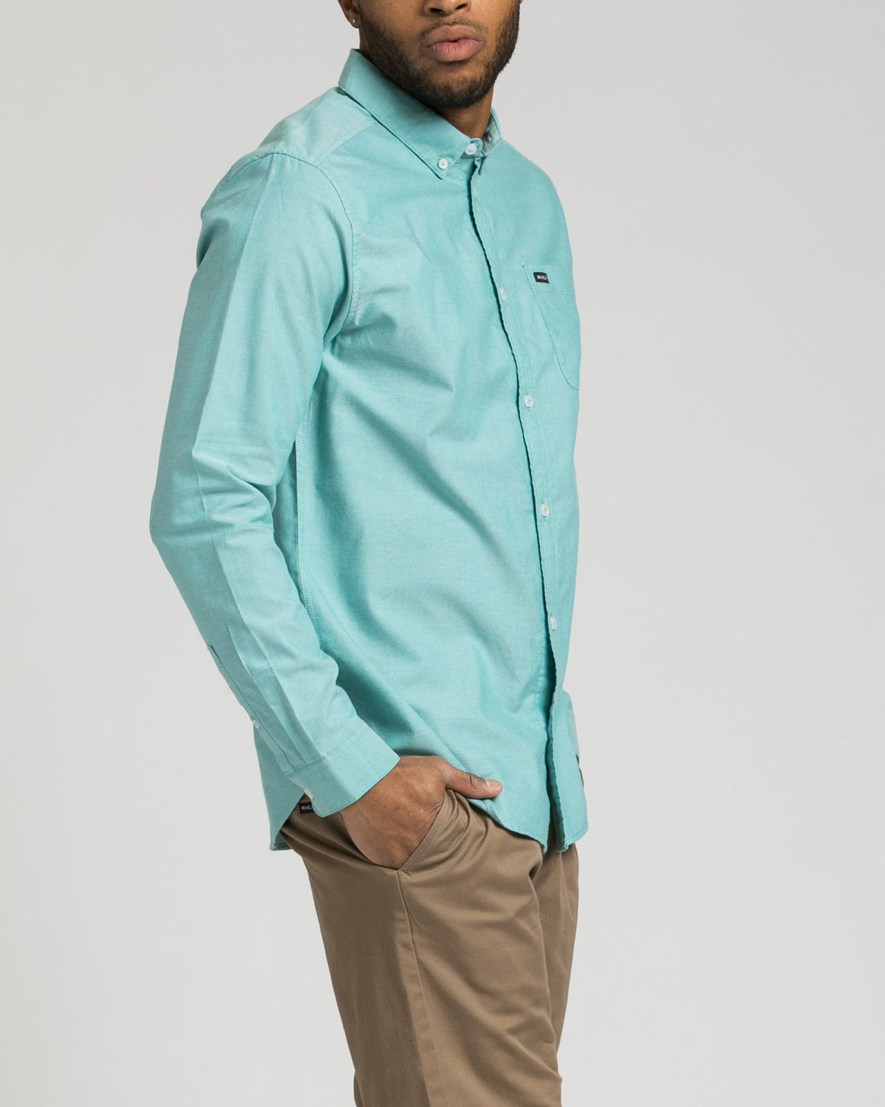 Thatll Do Long Sleeve Oxford Shirt - Color: Light Teal | Blue