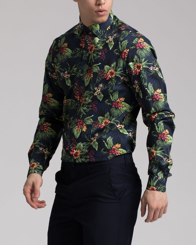 Tropical Dress Shirt - Color: Navy Floral | Blue