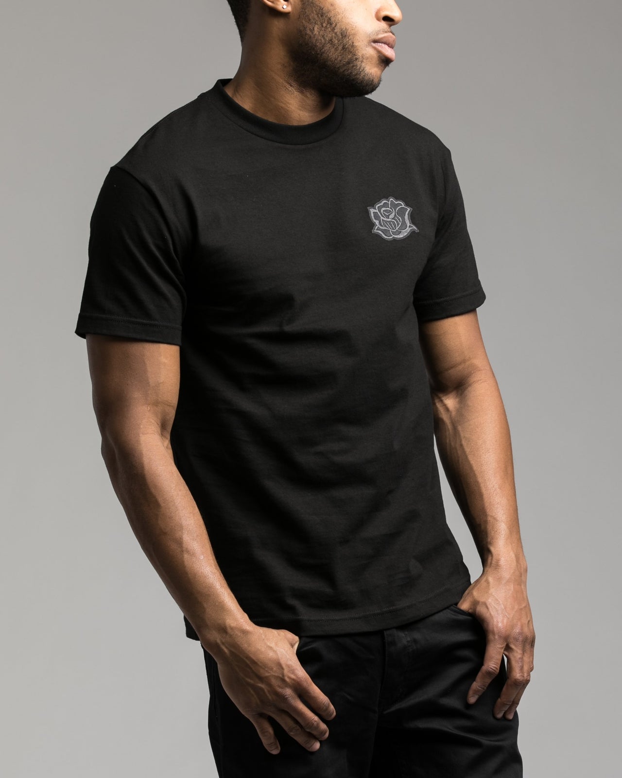 Black Rose Patch Tee - Color: Black | Black